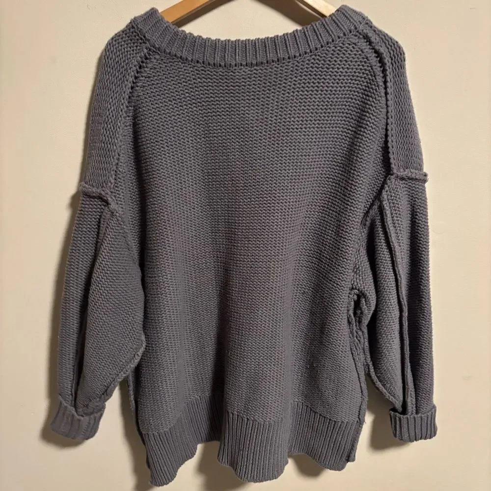 Free People Alli V-neck oversized Sweater Gray- Size XS